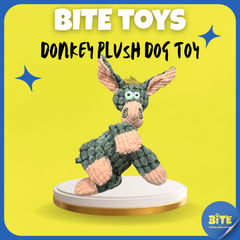 BITE Toys Donkey plush dog toy – soft grey and pink stuffed donkey with squeaker inside