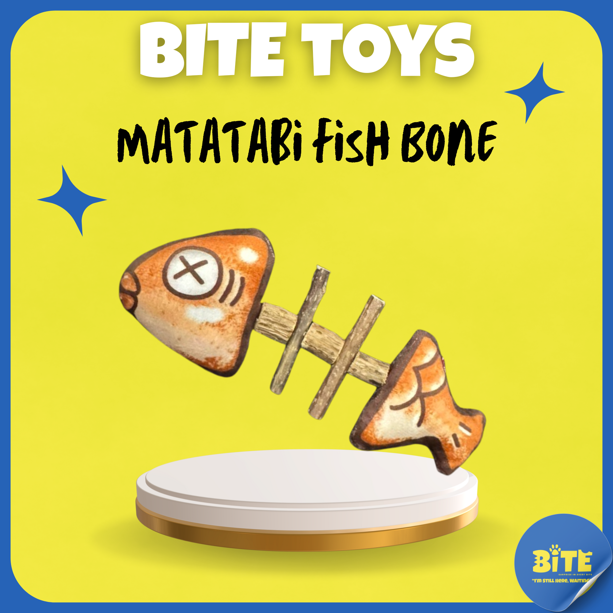 BITE Toys Matatabi Fish Bone cat toy – natural silvervine wood fishbone with cute orange design
