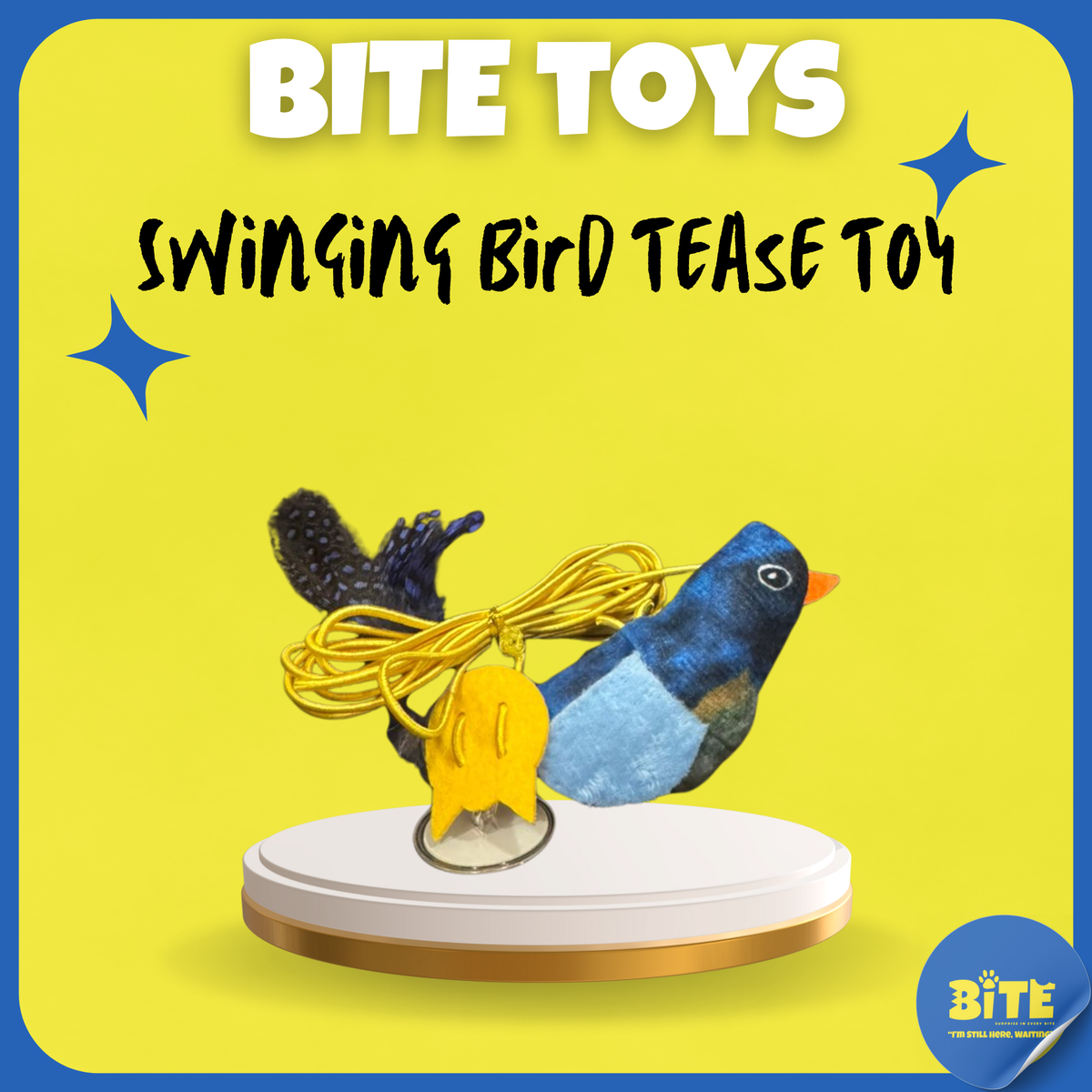 BITE Toys Swinging Bird cat toy – hanging plush bird with feathers, suction cup, and sound effect