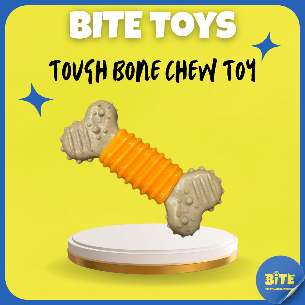 BITE Toys Tough Bone durable dog chew toy – orange and beige textured bone for strong chewers