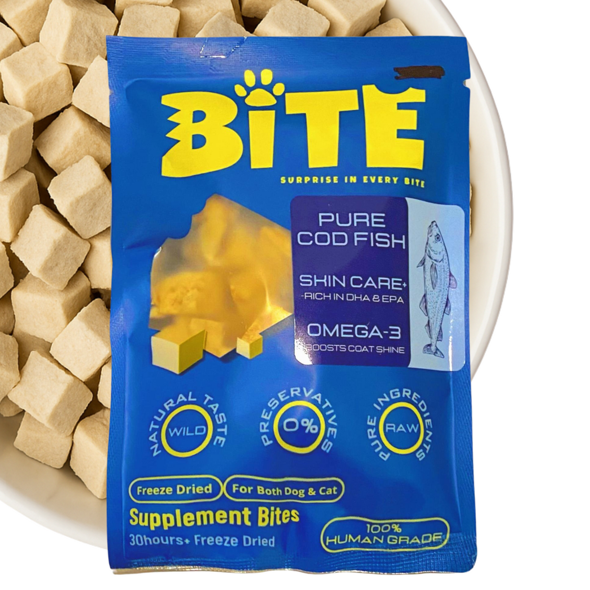 BITE freeze-dried cod fish cat and dog treats 20g Malaysia
