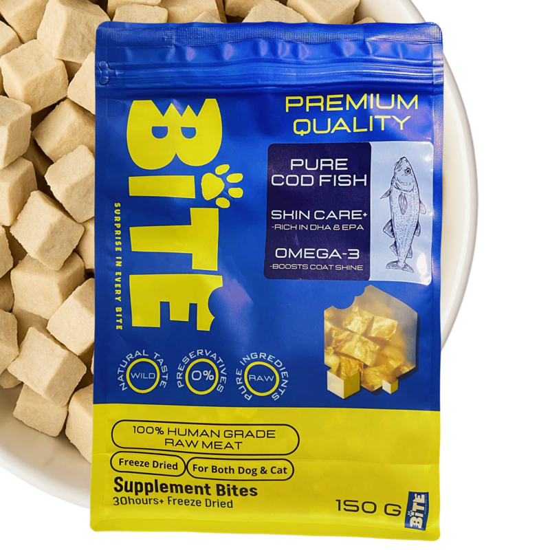 BITE freeze-dried cod fish treats for cats and dogs Malaysia - lean white fish easy to digest
