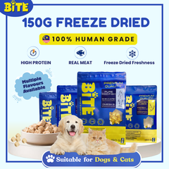 BITE freeze-dried pet treats Malaysia - 10 real meat flavours for cats and dogs

