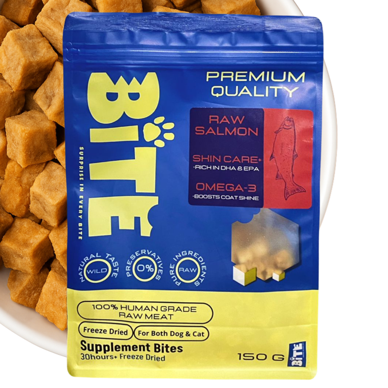 BITE freeze-dried raw salmon treats for cats and dogs Malaysia - omega-3 for healthy skin and coat
