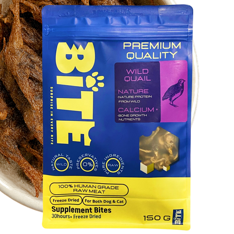 BITE freeze-dried wild quail treats for cats and dogs Malaysia - novel protein for sensitive pets
