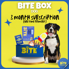 Bite Box dog product with a dog on a yellow background