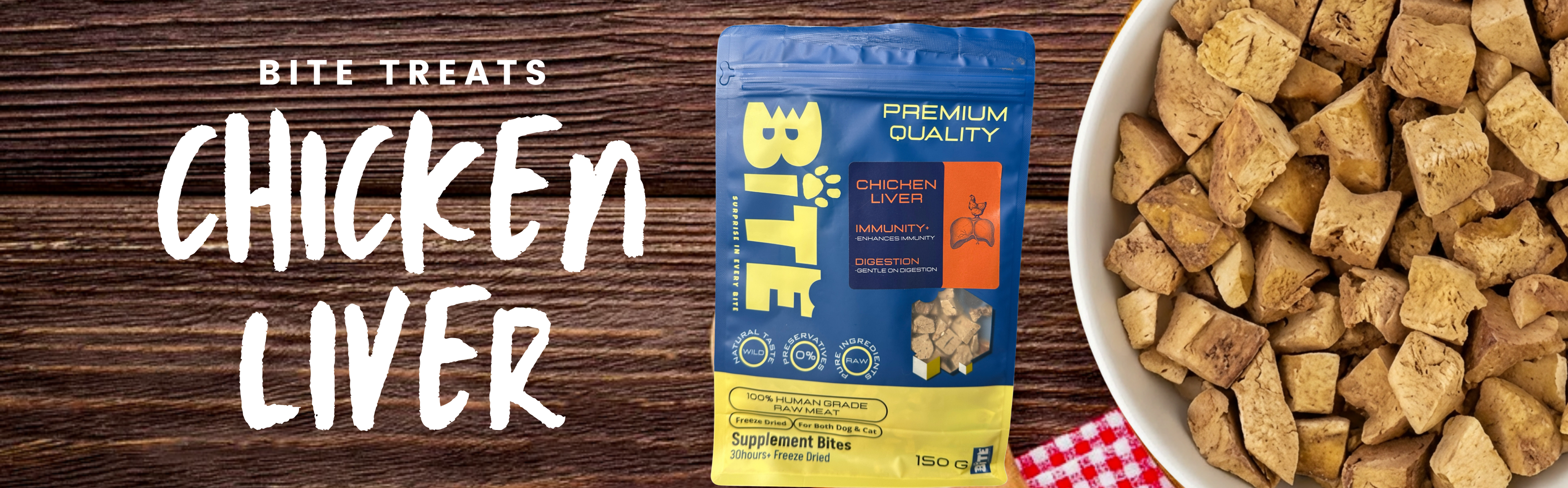 Bite Treats Chicken Liver Freeze Dried for Cats and Dog Banner