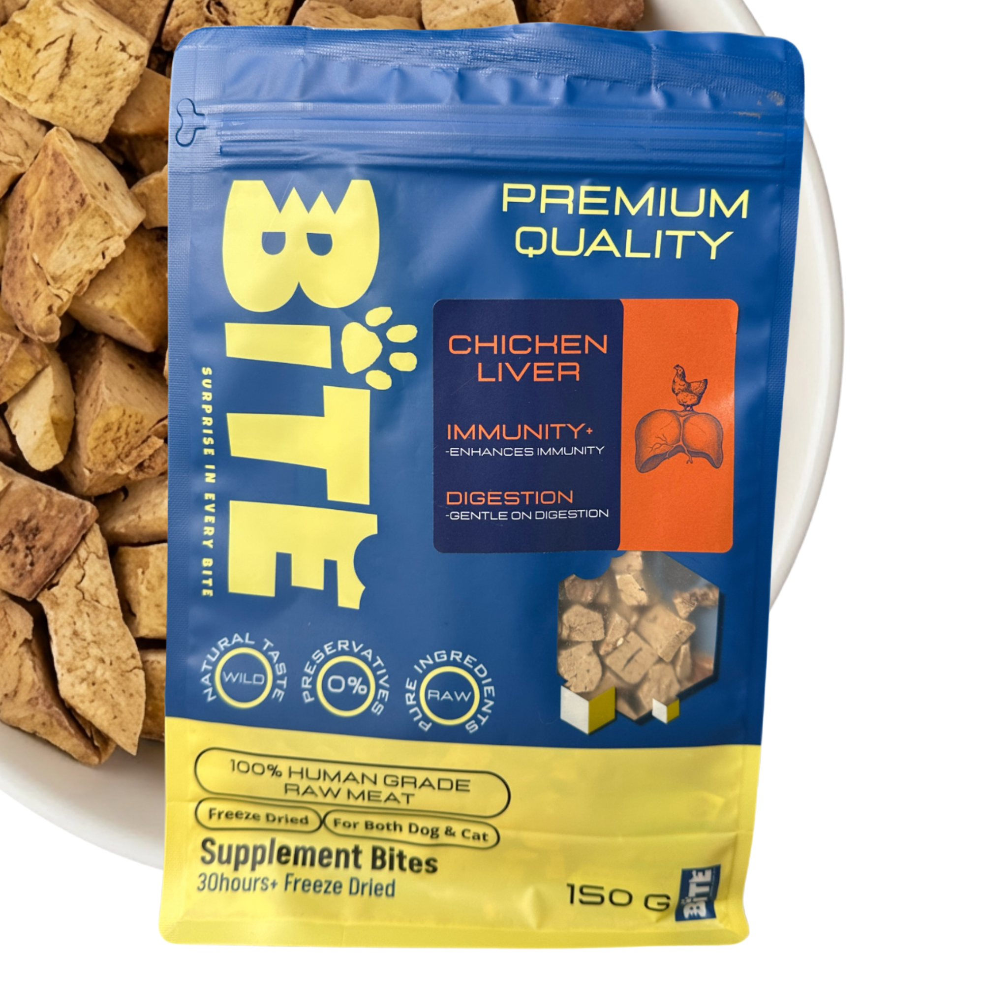 Bite Treats freeze-dried chicken liver cubes for cats and dogs 150g