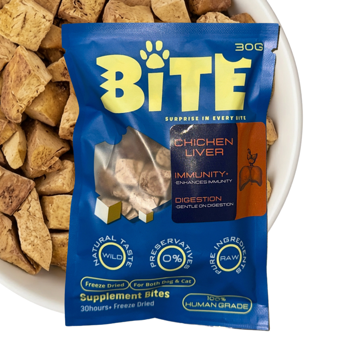 Bite Treats freeze-dried chicken liver cubes for cats and dogs 20g