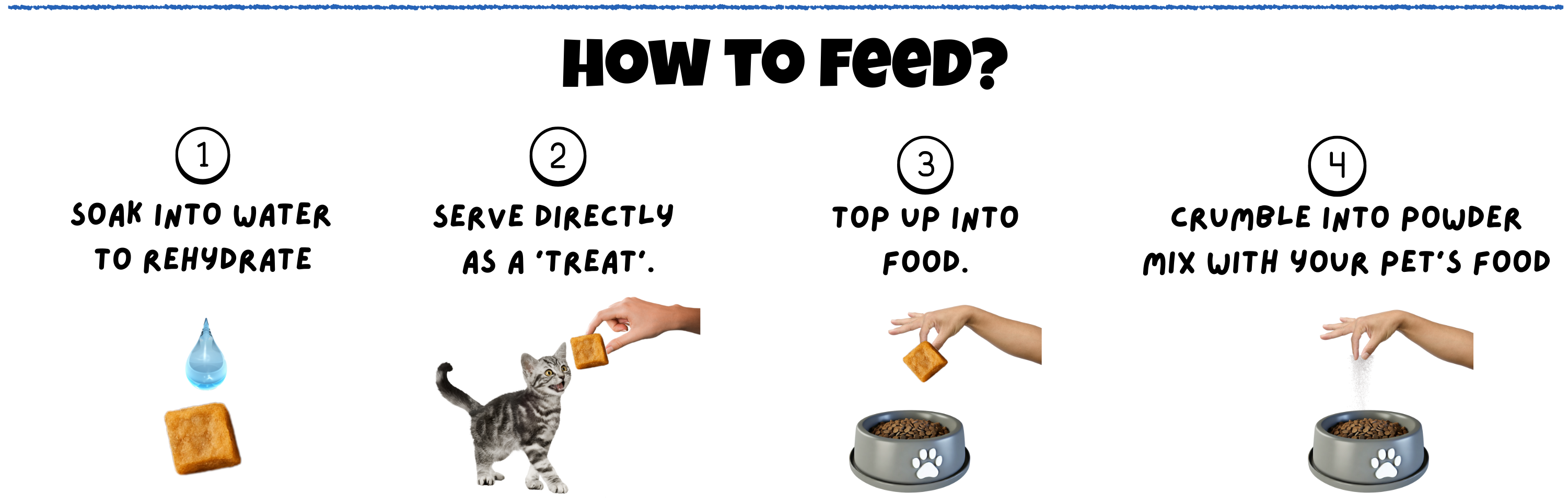 How to feed Bite freeze-dried pet treats – rehydrate, serve as treat, mix with food, or crumble into powder