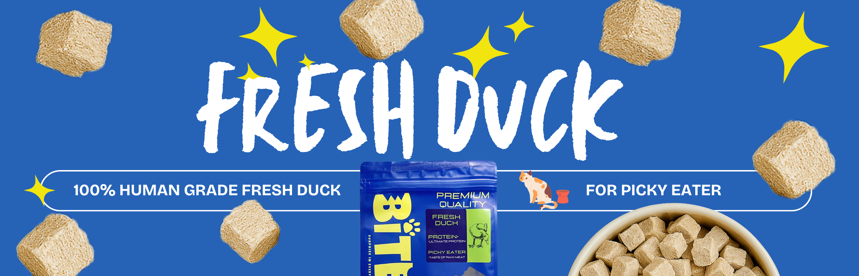 BITE Freeze-Dried Fresh Duck Pet Treats – 100% human grade, high protein, grain-free, suitable for picky eaters