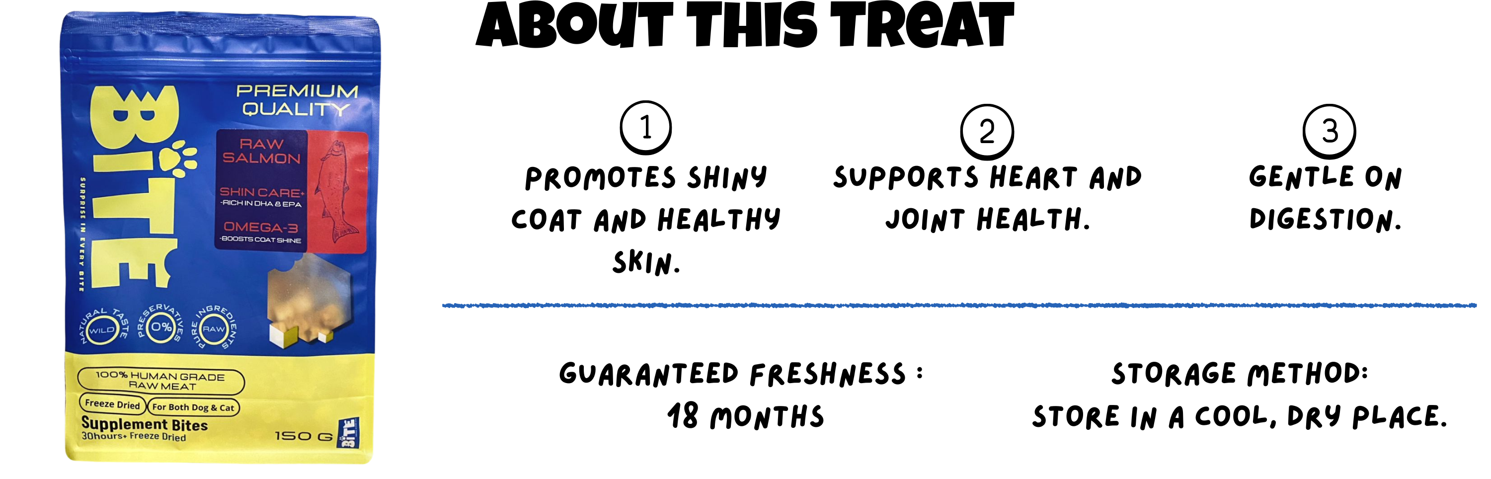 BITE Raw Salmon Freeze-Dried Pet Treats – promotes shiny coat, healthy skin, supports heart & joint health, gentle on digestion